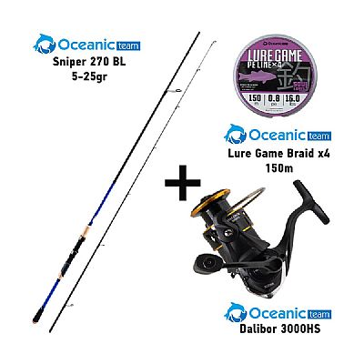 Προσφορά Combo Spinning Oceanic Team Sniper 270 BL / 5-25gr + Oceanic Team Dalibor 3000HS + Oceanic Team Lure Game Braid x4 150m