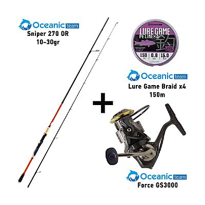 Προσφορά Combo Spinning Oceanic Team Sniper 270 OR / 10-30gr + Oceanic Team Force GS3000 + Oceanic Team Lure Game Braid x4 150m