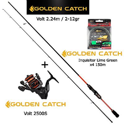 Προσφορά Combo LRF Golden Catch Volt 2.24m + Golden Catch Volt 2500S +Νήμα Golden Catch Inquisitor Lime Green x4 
